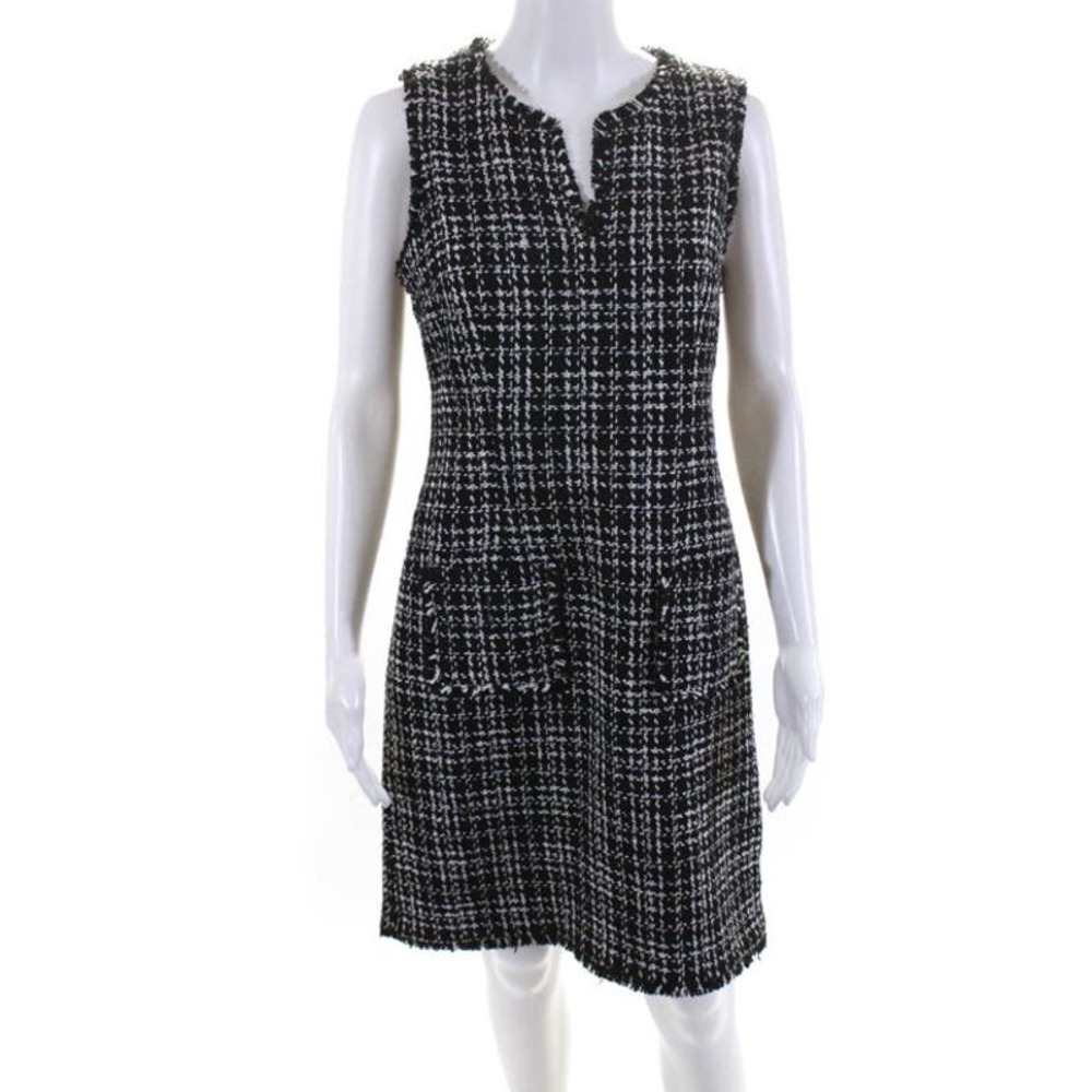 Karl Lagerfeld V Neck Tweed Knit Jumper Black White Dress 12